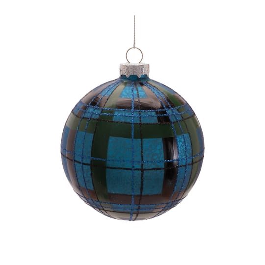 Melrose Ball & Finial Plaid Glass Ornaments Set